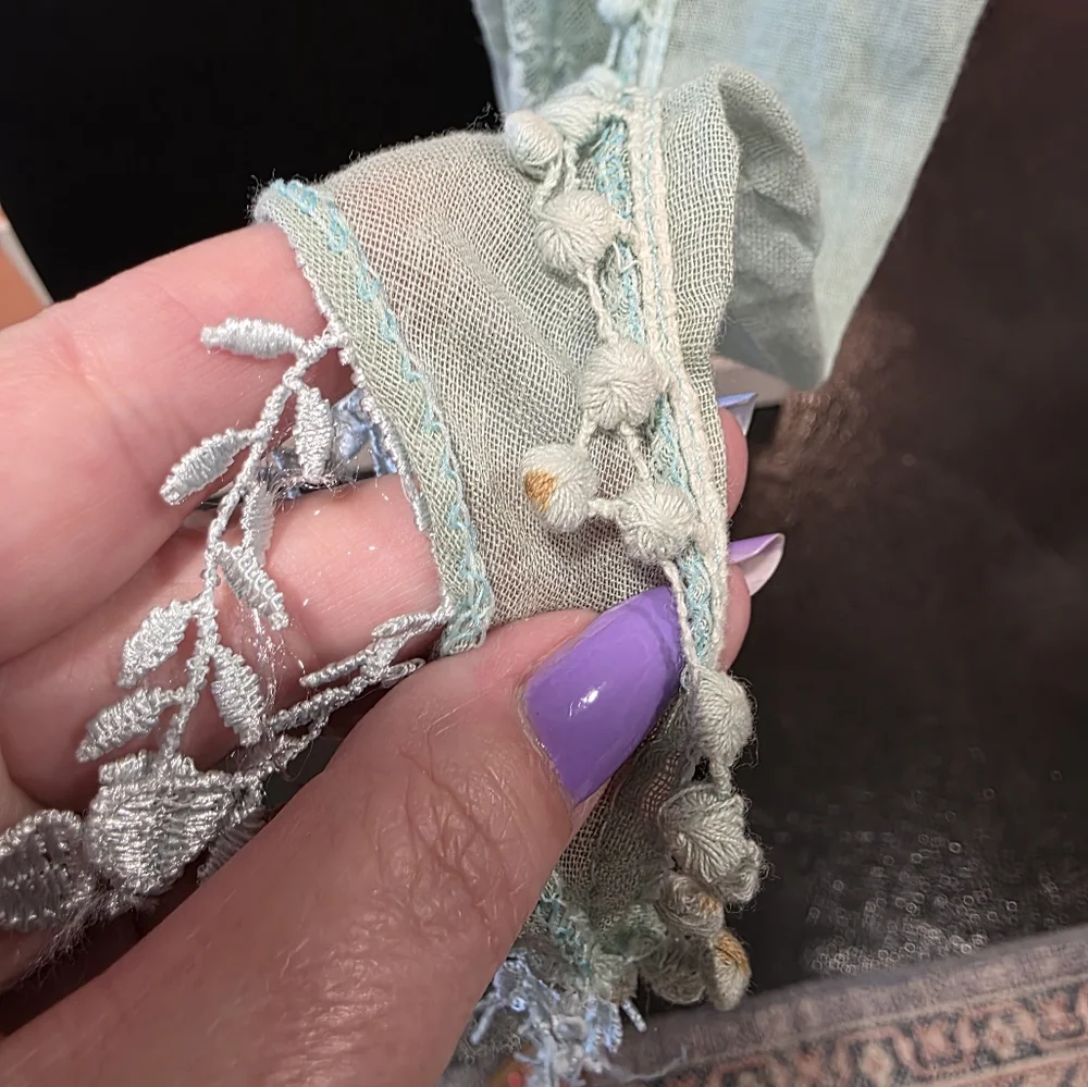 Hippie Scarf Bohemian Mint Vintage Y2K Light Blue Lace Boho Chic Festival